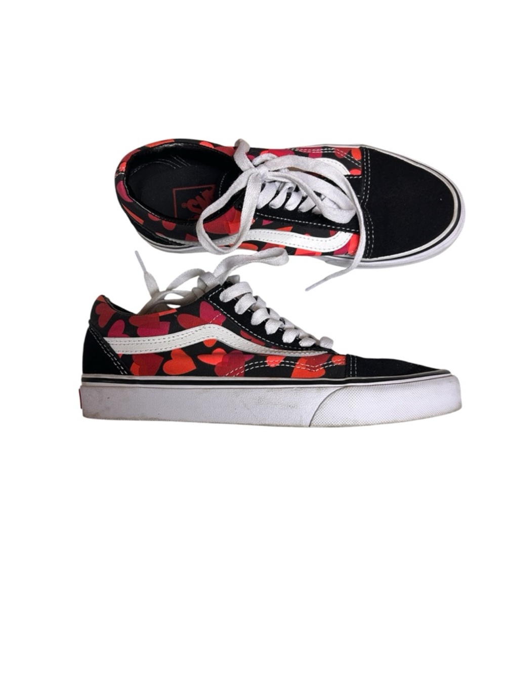 Vans Old Skool Black Sneakers with Red and Pink Heart Accents